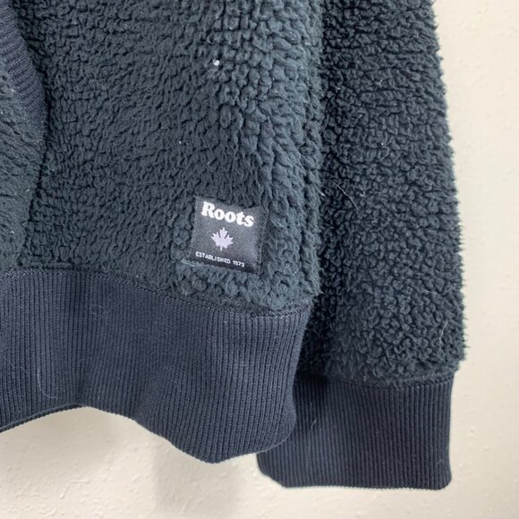 Roots Plush Sherpa Pullover Hoodie Sweatshirt Black Size Large - Picture 2 of 6